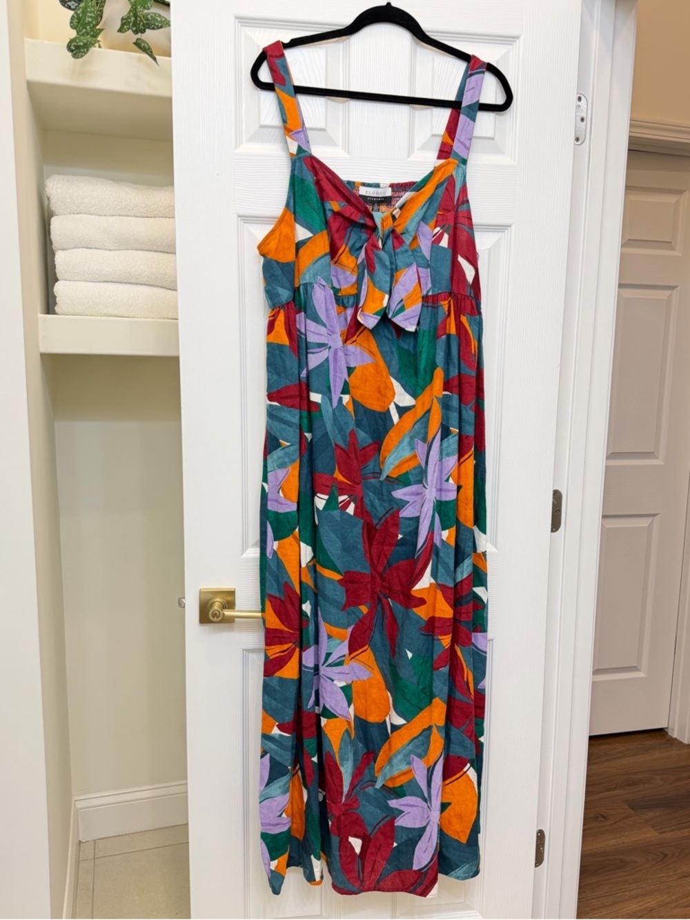 Eloquii Vibrant Tropical Print Maxi Sundress Linen Blend Size 16 NWT